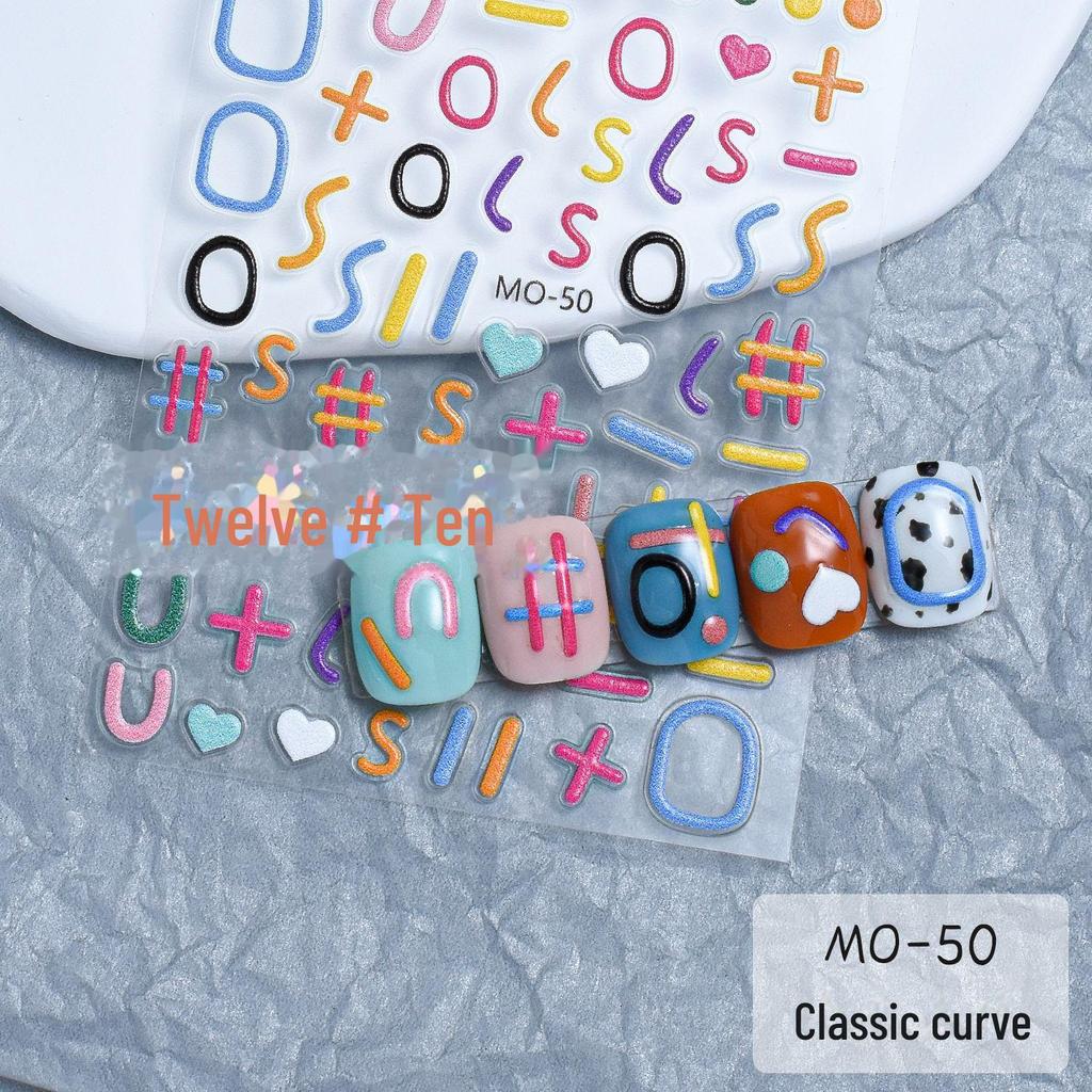 Adesivos de Nail Art Estilo Dopamina: Letras em relevo, números e designs fofos