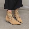 New Stylish Pointed Toe Suede Front Lace-Up Anti-Slip Wear-Resistant Slim Heel Shorthole