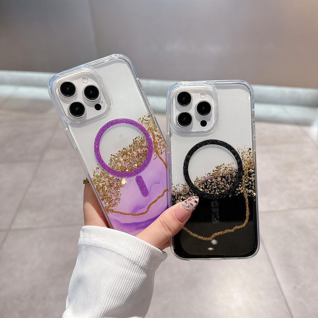 For iPhone 14 Pro Max Case Compatible with MagSafe Epoxy Marble Texture PC+TPU Phone Cover