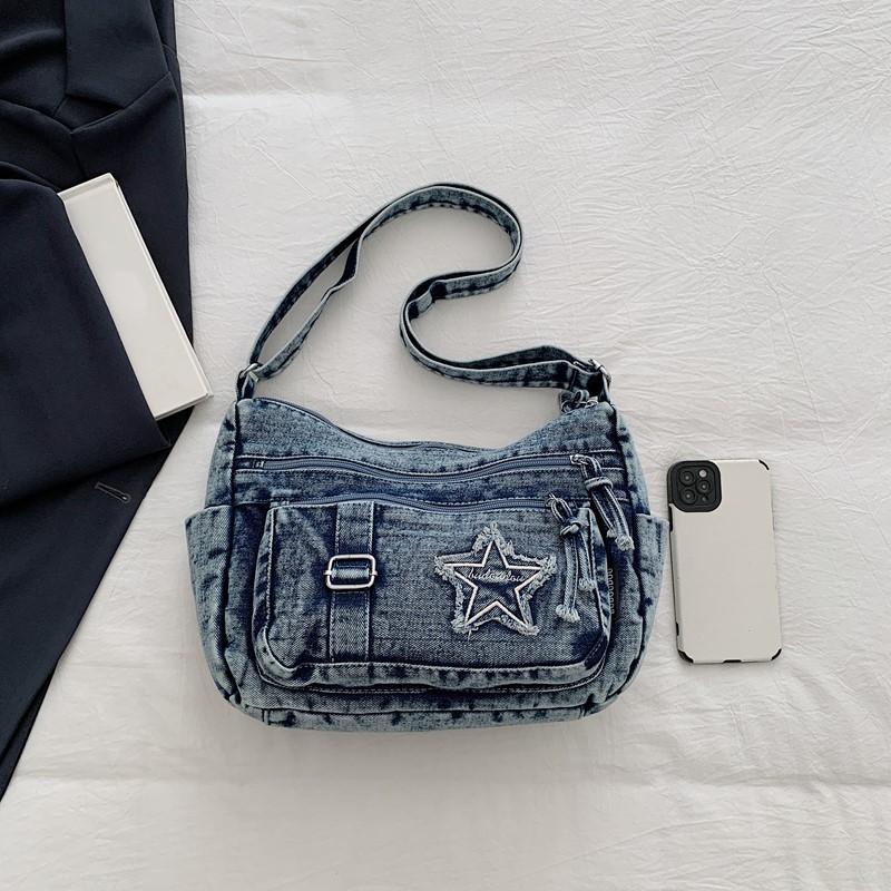 Ledig Ny Mode Denim Damväska Dam Handväskor Axel Messenger Väska Jeans Dam Axelväskor Dam Tygväska Cowboyväskor