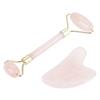 Natural Double Head Rose Quartz Jade Stone Roller & Scrapping Plate Face Massage Tool Kit
