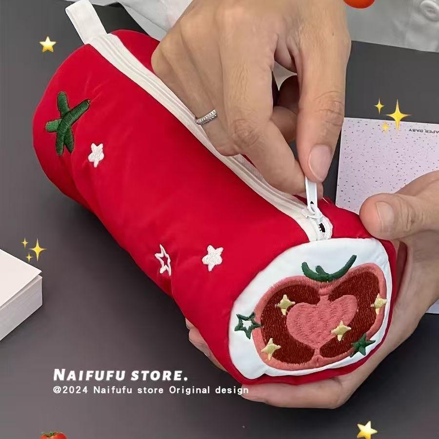 

Net Blue Dumbo Summer Tomato Red Pen Bag Lovely Pencil Case Student Large Capacity Storage Bag Embroidery Stationery Bag красный