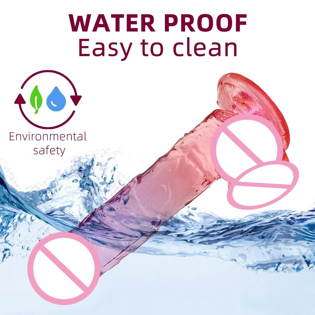 Hot Sale Colorful Crystal Jelly Transparent Simulation Penis Female Gradient Dildo Masturbation Stick Adult Products