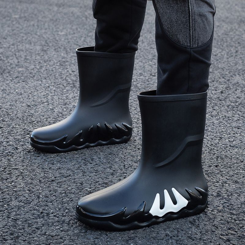 Young Motorcycle Fleece-lined Winter Men's Rain Boots Print Biker Warm Pvc Waterproof New Fishing Work Original Mud Male Shoes