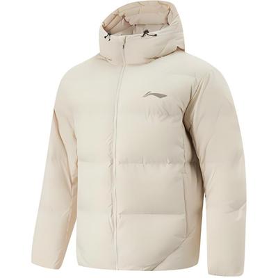Li Ning CBA Series Professional Basketball Series Sports Casual Simple Solid Color Loose Hoodie Cotton Jacket Men Jackets Oatmeal-Gray AJMU087-5