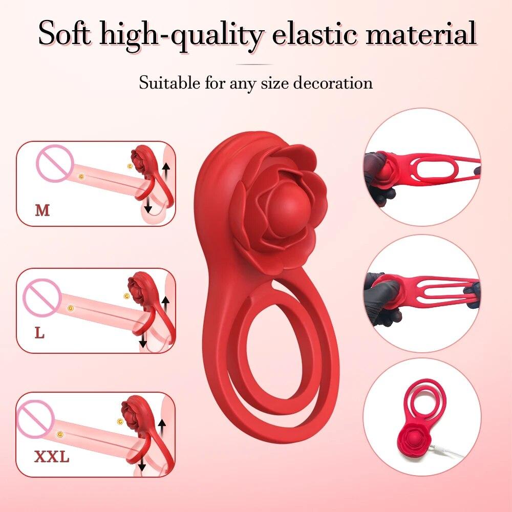 Rose-Toy Bluetooth APP Vibrátor na penisový kroužek pro muže Zámek spermatu Mužské erekční kroužky Zpoždění ejakulace Sexuální hračky pro páry