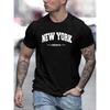 New York Print Men's Round Neck Short Sleeve Tee Fashion Slim Fit T-Shirt Top For Spring Summer Holiday