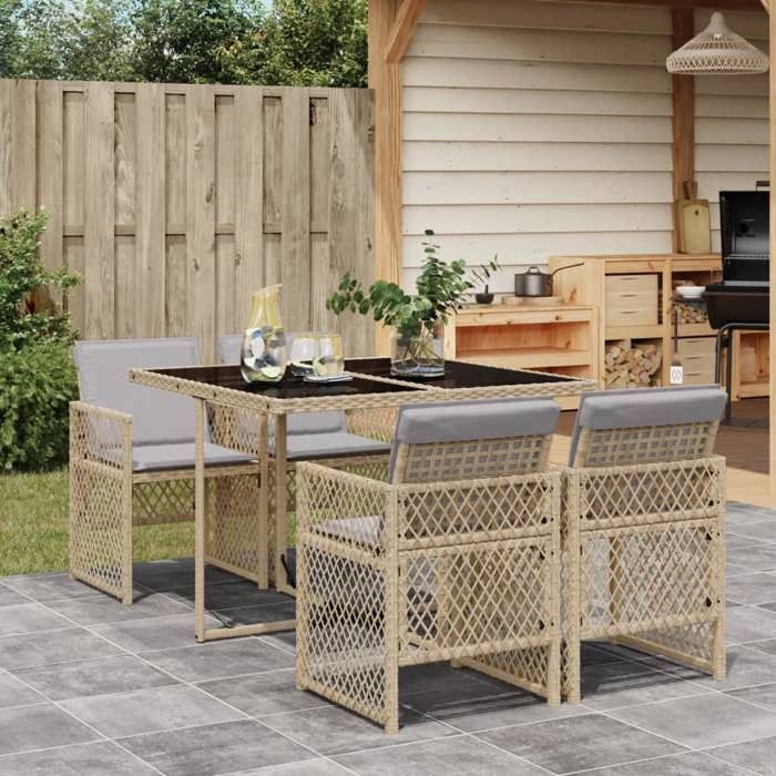 VidaXL Garden Dining Set with Cushions 5pcs Beige Poly Rattan 3210720