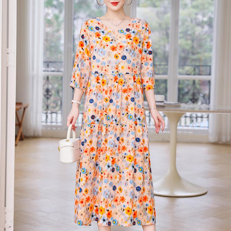 Vestidos casuales de talla grande para mujer Verano Ropa vintage Manga tres cuartos Vestido largo elegante