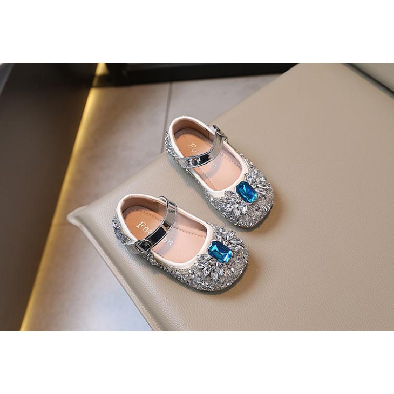 Girls Princess Shoes Spring and Autumn New Rhinestone Fashion Bow Baby Girl Crystal Shoes Soft Sole Elsa Single Shoes