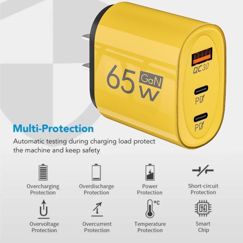 PD 65W GaN USB A Charger Fast Charging Quick Charger 3.0 Charger for IPhone 16 15 Samsung Xiaomi Mobile Phone Adapter EU US Plug