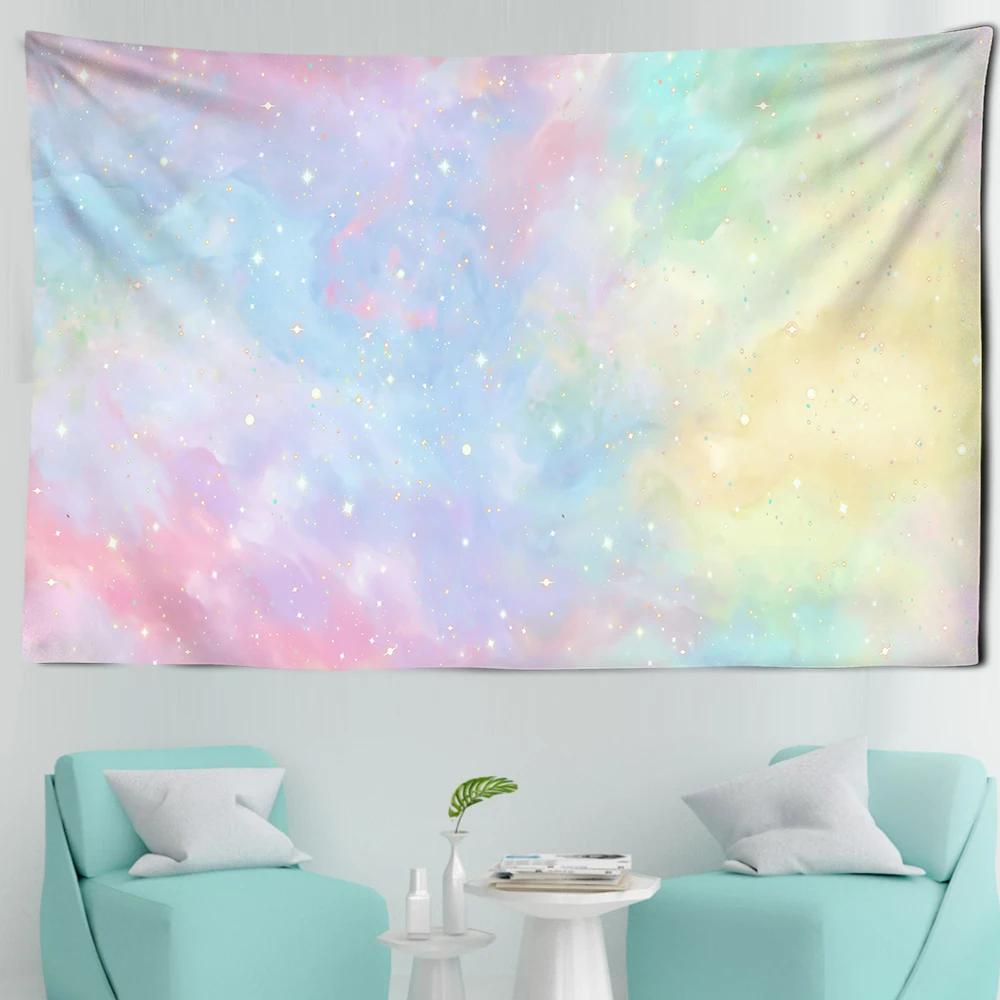 Pink Moon Starry Tapestry Universe Wall Hanging Room Dorm Tapestries Cartoon Art Home Psychedelic Kawaii Bedroom Decor Tapestry