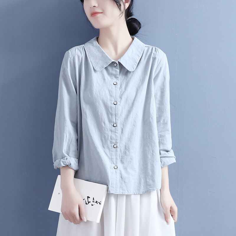 Women Solid Color Loose Long Sleeve Versatile Casual Polo Shirt
