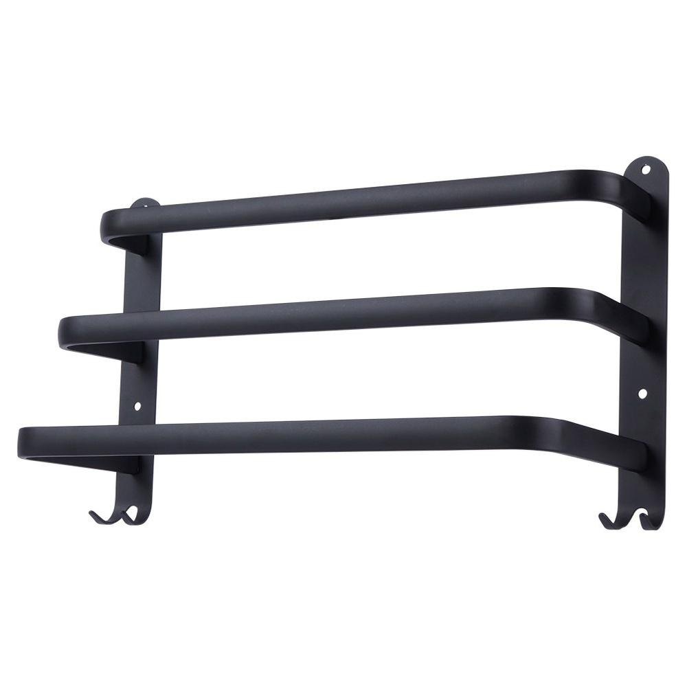 Bathroom Wall Towel Rack, Metal, Black + Hooks, 40 Cm