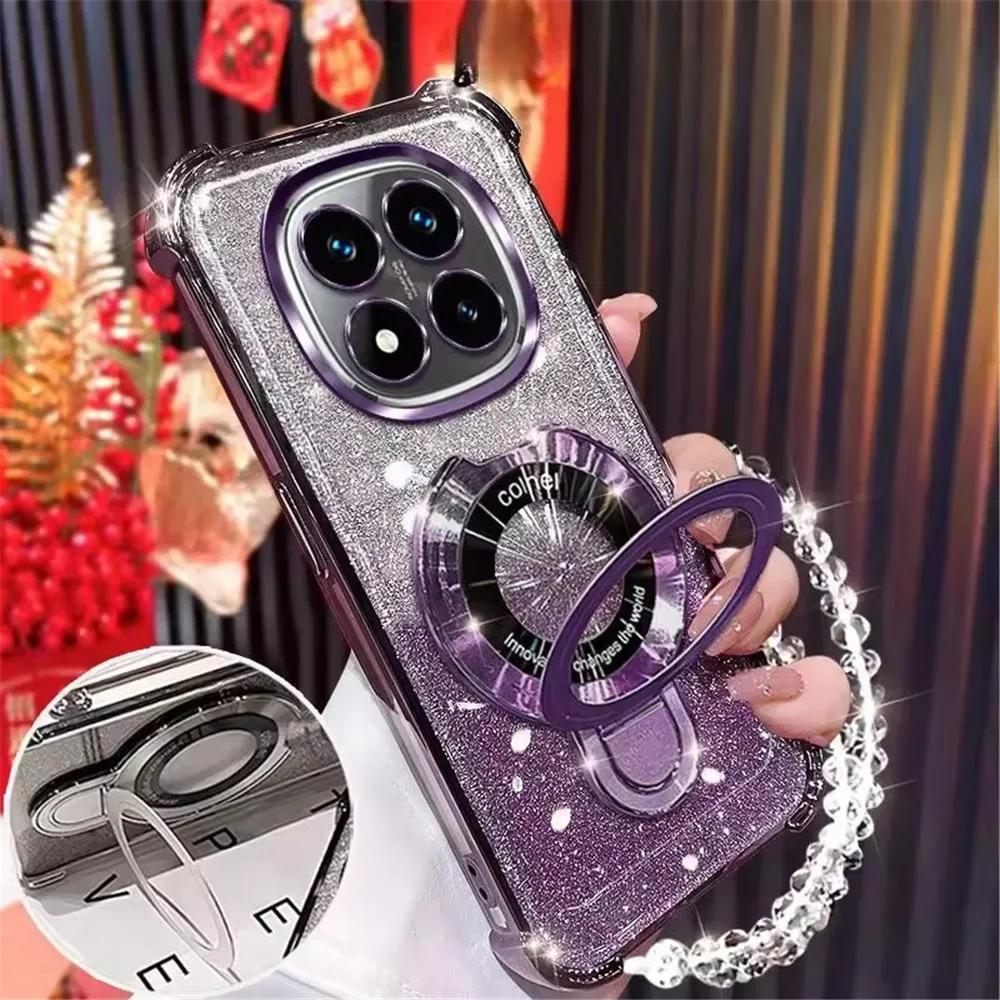 Glitter Shockproof Soft Phone Case For Samsung S25 S24 S23 S22 S21 S20 Plus FE Ultra S25Edge Crystal Bracelet Phone Holder Cover