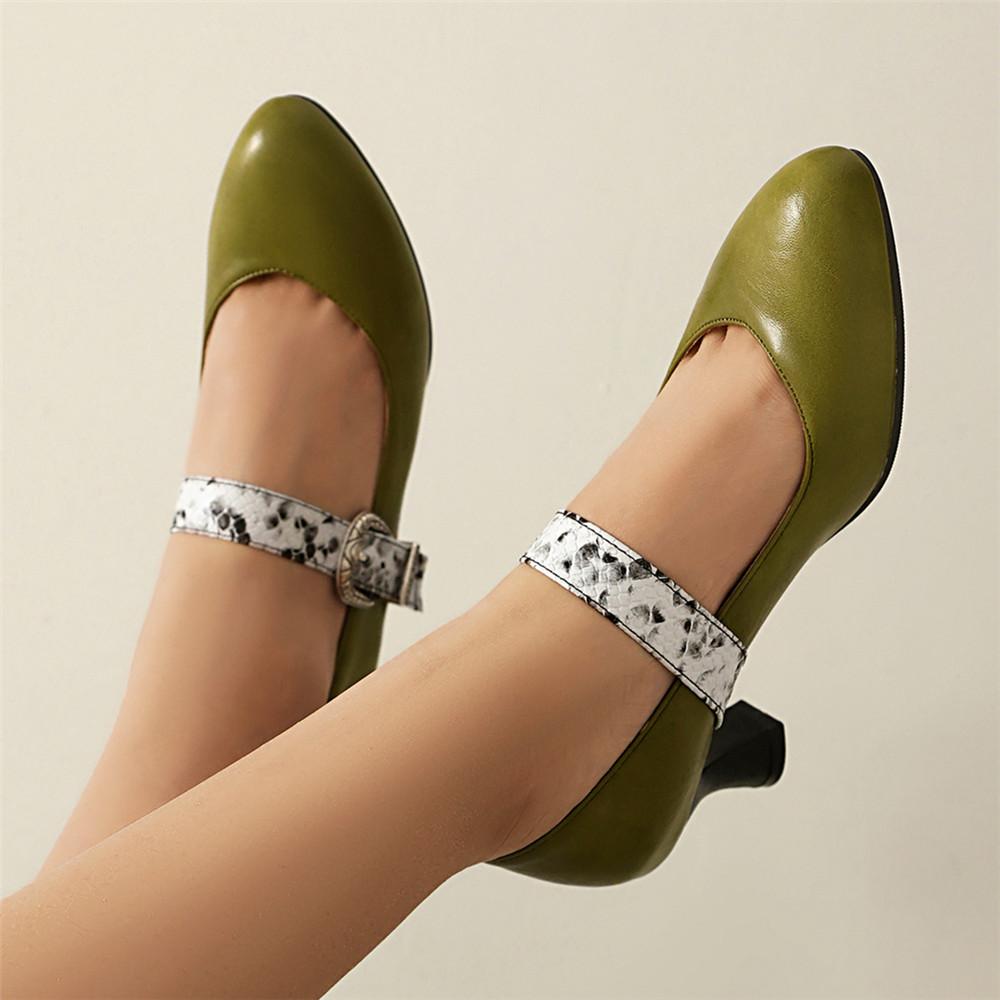 Mode Braune Damen Mary Jane Schuhe Mode Spitzschuh Gürtelschnalle Pumps 2025 Frühling Herbst Elegant Höhe Absätze Damenschuhe Größe 32-48