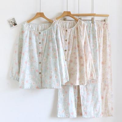 2026 Frühling und Herbst Neues Pyjama-Set 100% Baumwollgaze Langarm Lange Hose Zweiteilig Süßer Stil Hauskleidungs-Set