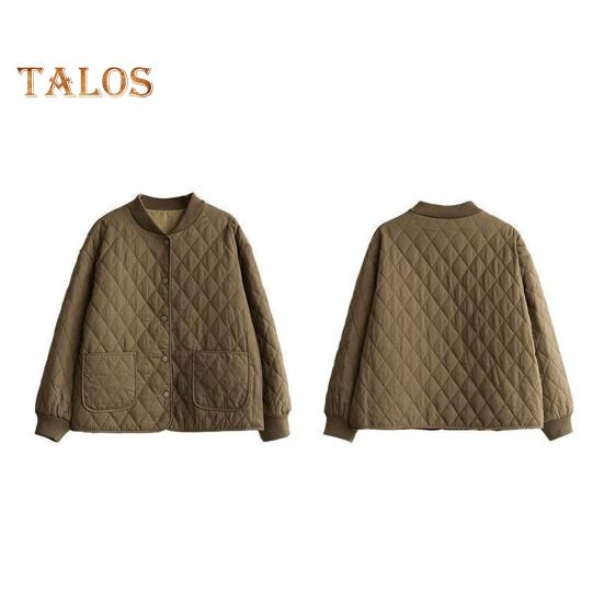 Damenjacke Stehkragen Langarm Rautenstruktur Einreihig Elastische Bündchen Einfarbig Taschen Sport Lady Coat