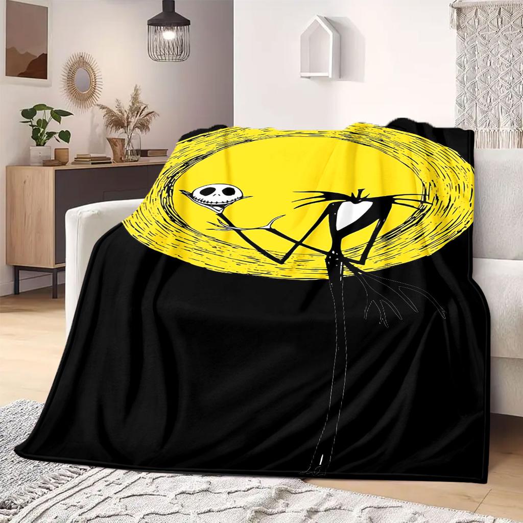 Jack Sally Print Cartoon Flannel Blanket for Travel Picnics Bedrooms Sofas Beds Chairs Home Decor Unique Design Various Sizes
