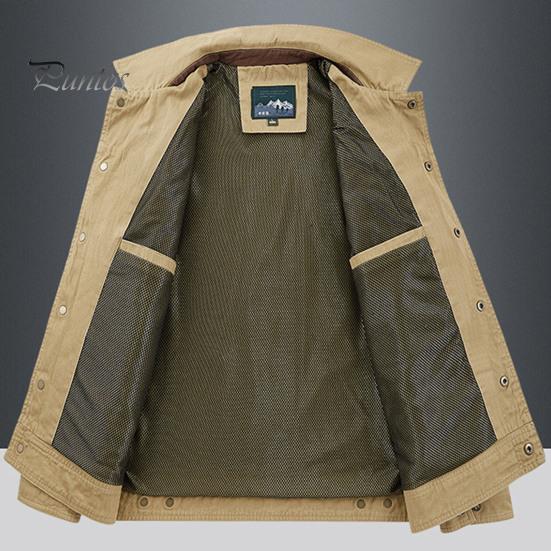 Men Jacket Lapel Long Sleeve Multi Pockets Design Jacket Coat Solid Color Single Breasted Outdoor Jacket Daily Wear