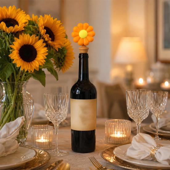 Sunflower Silicone Bottle Stopper, Creative Wine Seal for Home, Reusable Leakproof Cap for Beer Oil Bottle