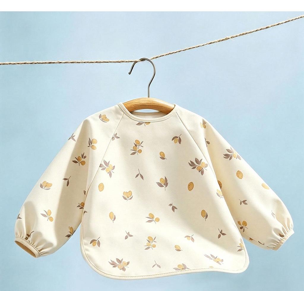 A-Class Waterproof Baby Eating Smock: Stain-Resistant Long-Sleeve Bib with Back-Button for All Seasons.