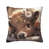 Funda de Cojín Decorativa para el Hogar con Vaca de las Tierras Altas y Flores cm Funda de Cojín Cuadrada de Poliéster para Sofá Coche