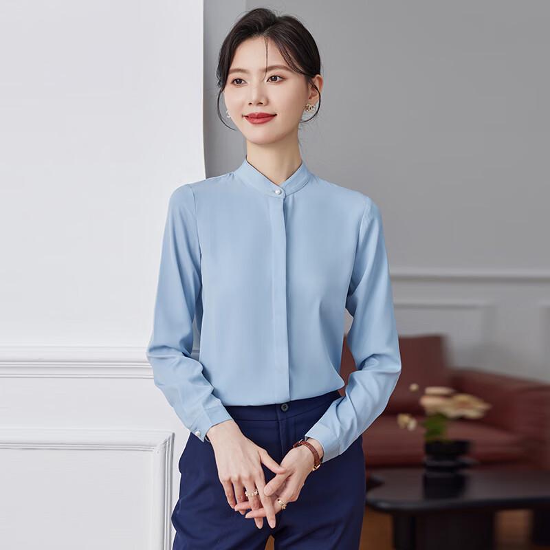 Women s Stand Collar Long Sleeve Professional Blouse M