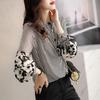 Office Lady Striped Stylish Floral Printed Shirt Female Clothing Round Neck All-match Loose Spring Autumn Casual Button Blouse