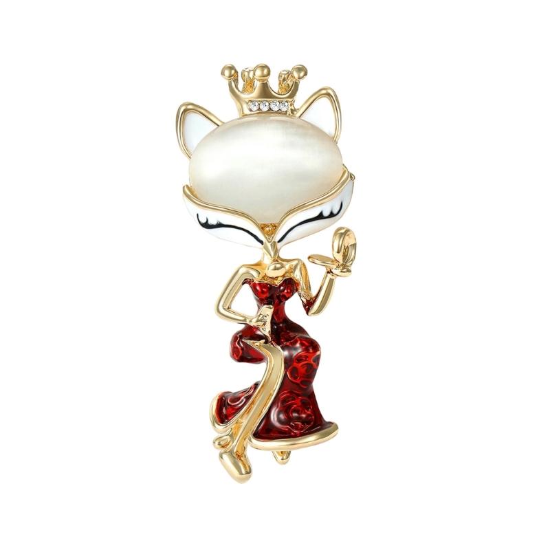 

Stylish Alloy Foxes Pin With Crystal Detail Perfect For Coat Scarf Or Bag Decoration красный
