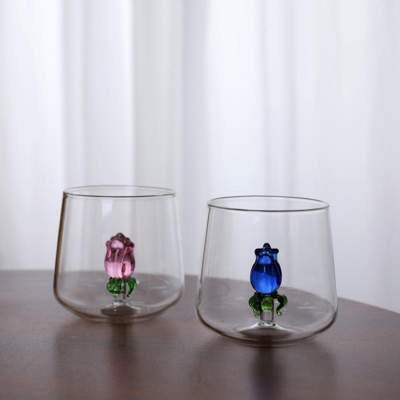 3D Decorative Glass Cup for Whiskey, Cocktails, Coffee, and Juice - Transparent Single-Layer Design