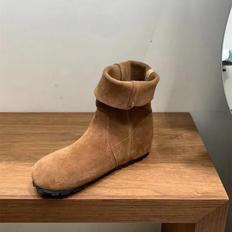 Fashion Retro Work Boots 2024 New Soft Bottom Sleeve Boots Flat Bottom Round Head Short Single Korean Edition Fashion Bare Boots 2025