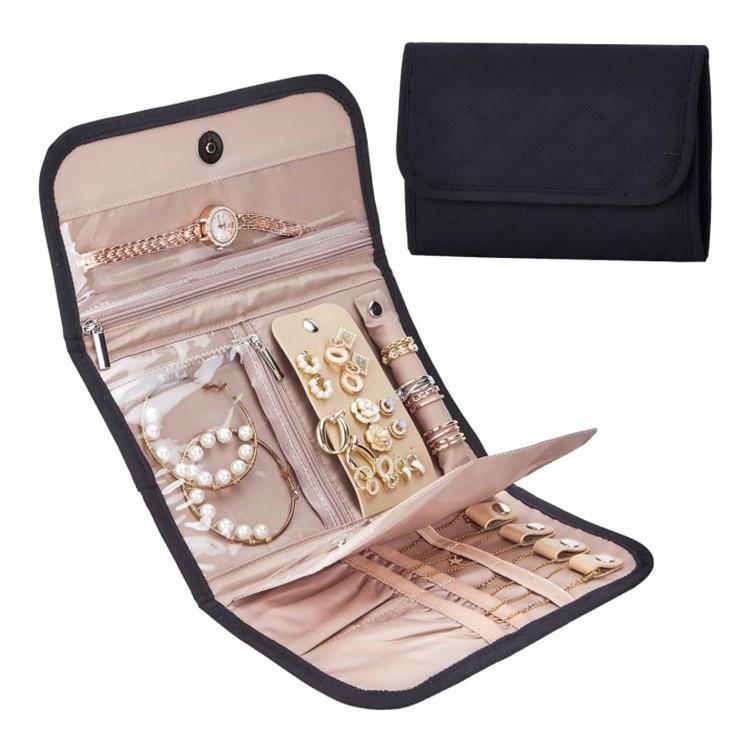 

Imitation Leather Velvet Jewelry Storage Roll Travel Folding Portable Jewelry Bag Stud Earrings Jewelry Storage Bag чёрный