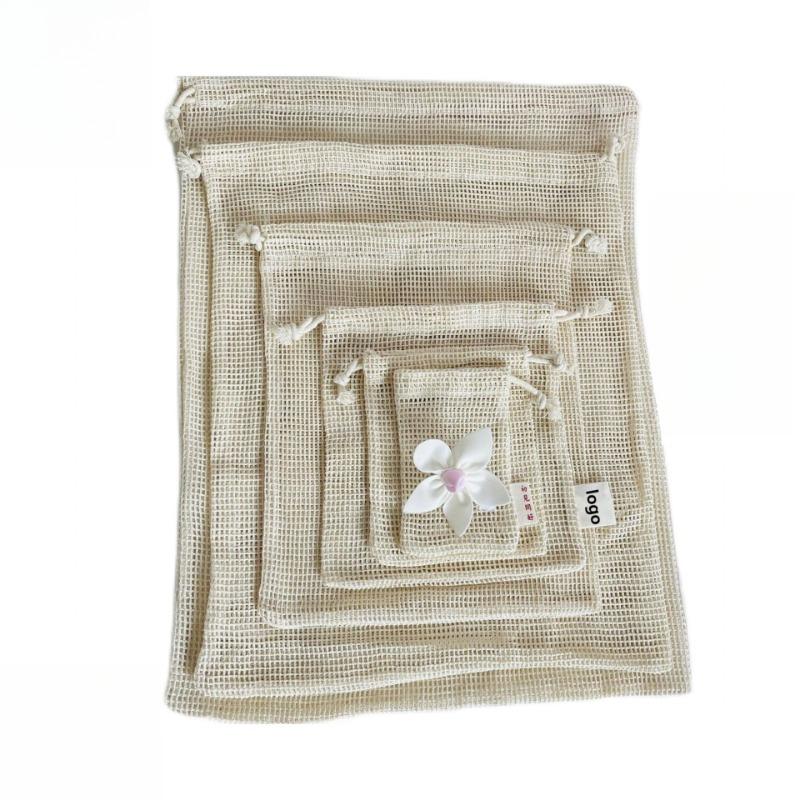 Cotton Mesh Net Bag Double Drawstring Storage Pouch for Vegetables Fruits Toys Sundries Household Organizer Household items