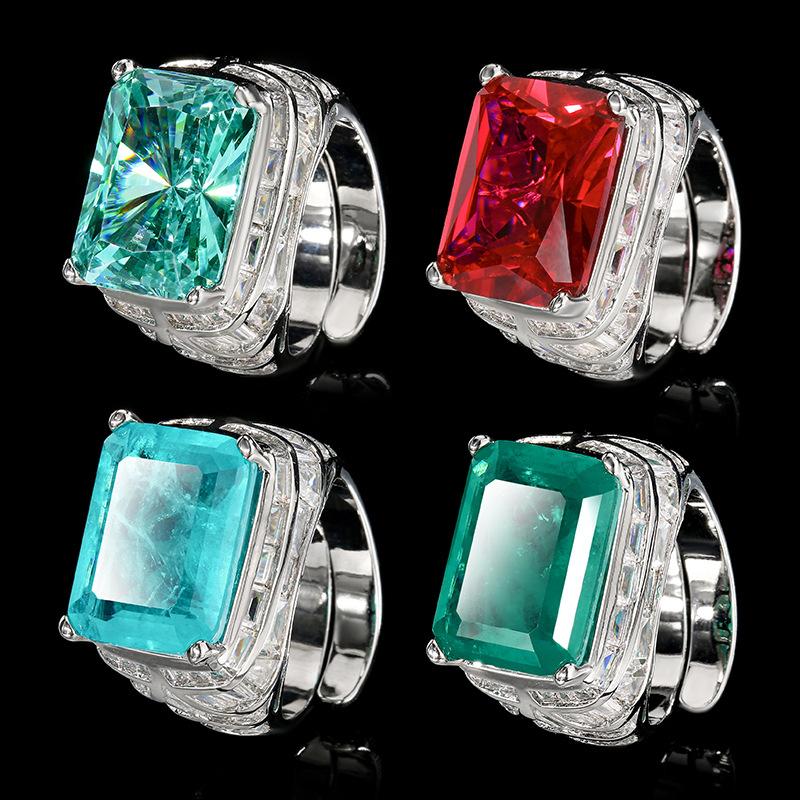 Jewelry Copper Bottom Gold-Plated Retro Simulation Para Green Square Ring For Women 12 * 16