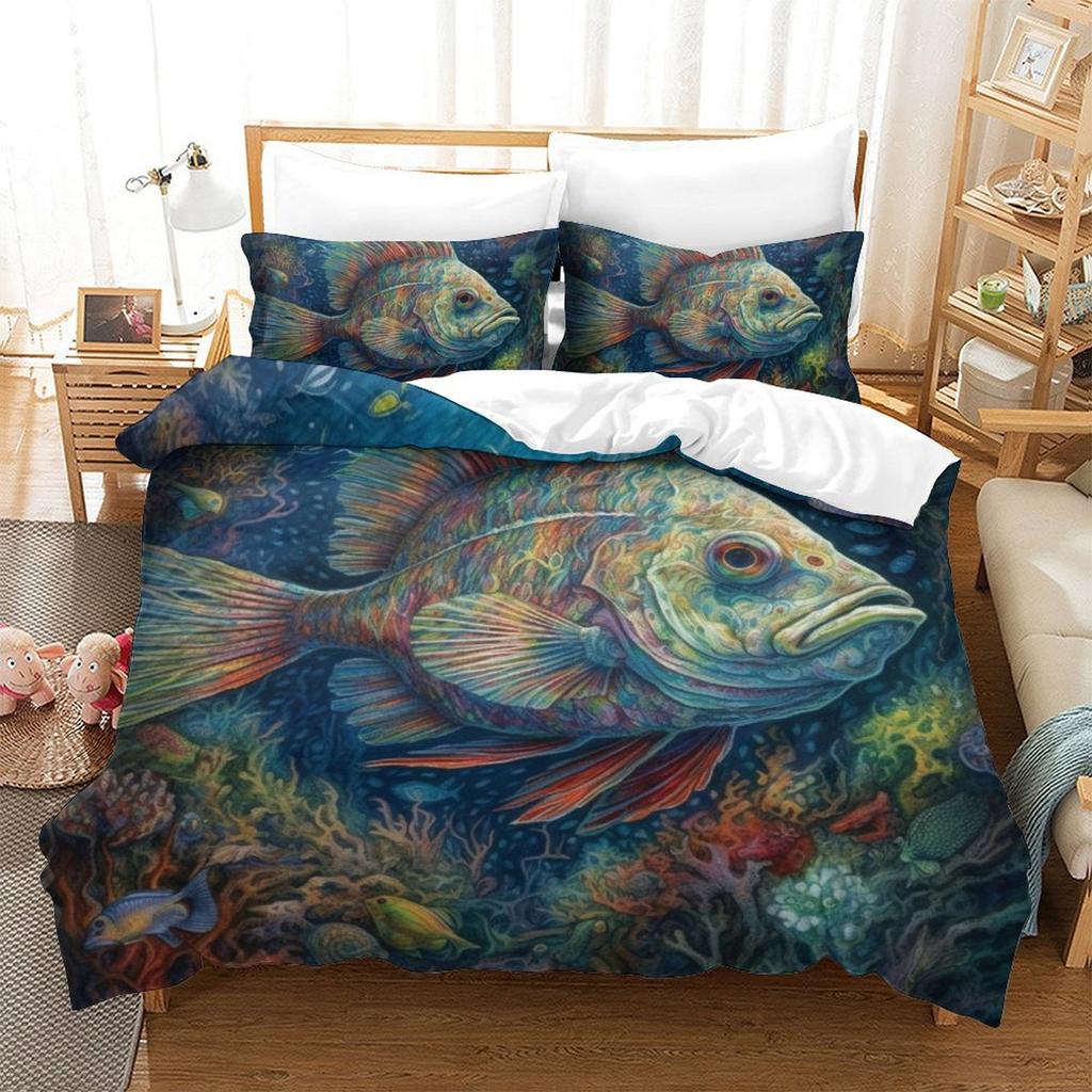 Colorful Fish 3D Digital Printing Polyester Quilt Cover Two Or Three Pieces Can Be