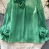Ruffles Sweet Sheer Blouse O Neck Long Sleeves 3D Floral Loose Top Korean Style Streetwear Vintage OL Casual Shirt