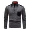 Winter Herren Stehkragen Pullover Herren Patchwork Strickpullover Slim Fit Braun Strickpullover Herren Fleece Warm Pullover