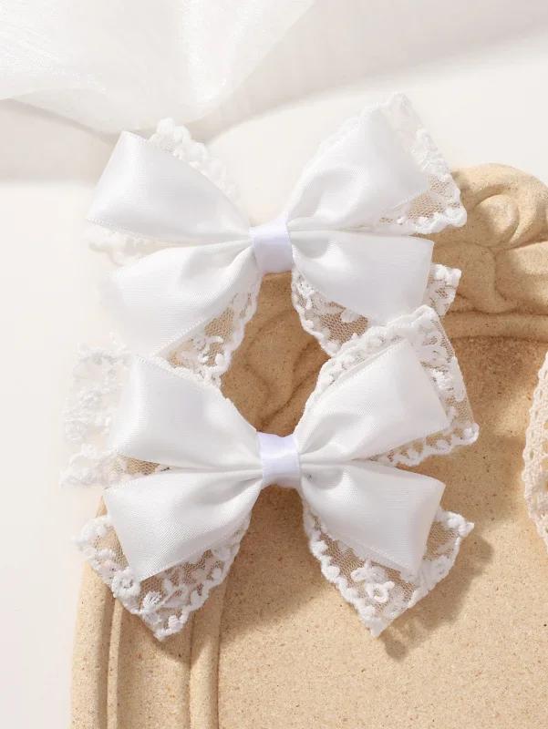 LOVEKIKI White Lace Hair Bows Clip Girls Wedding Headwear Hairpins Ribbon Barrettes Kids Headdressr Hair Accessories 2Pcs/lot