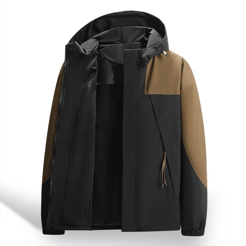 Large Size Spring and Autumn Hooded American Jacket Men's Trendy Brand Outdoor Windproof Color Matching Hooded Tooling Top