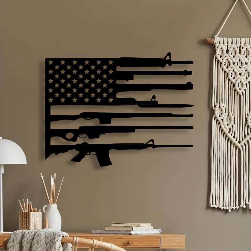 American Flag Gun Art - Black Metal Wall Decor for Indoor Spaces, Perfect for Living Room, Perfect for Room Decor