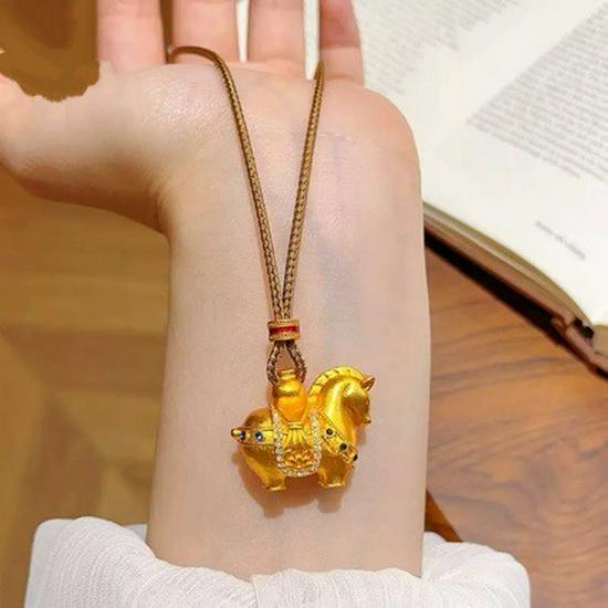 Gold Sand Eight Treasures Compass Pendant Necklace with Gourd Charm for Women