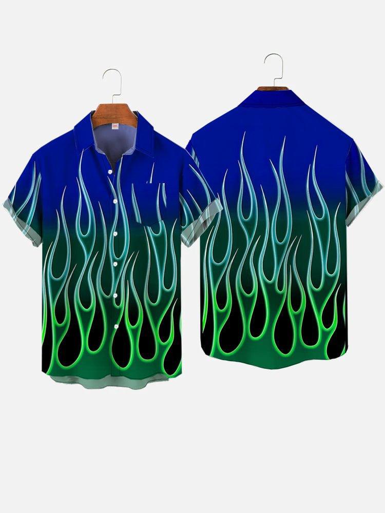 Tendenza nuova strada hip-hop Haraan fiamma stampa 1D casual larga manica corta camicia cardigan uomo estate e autunno