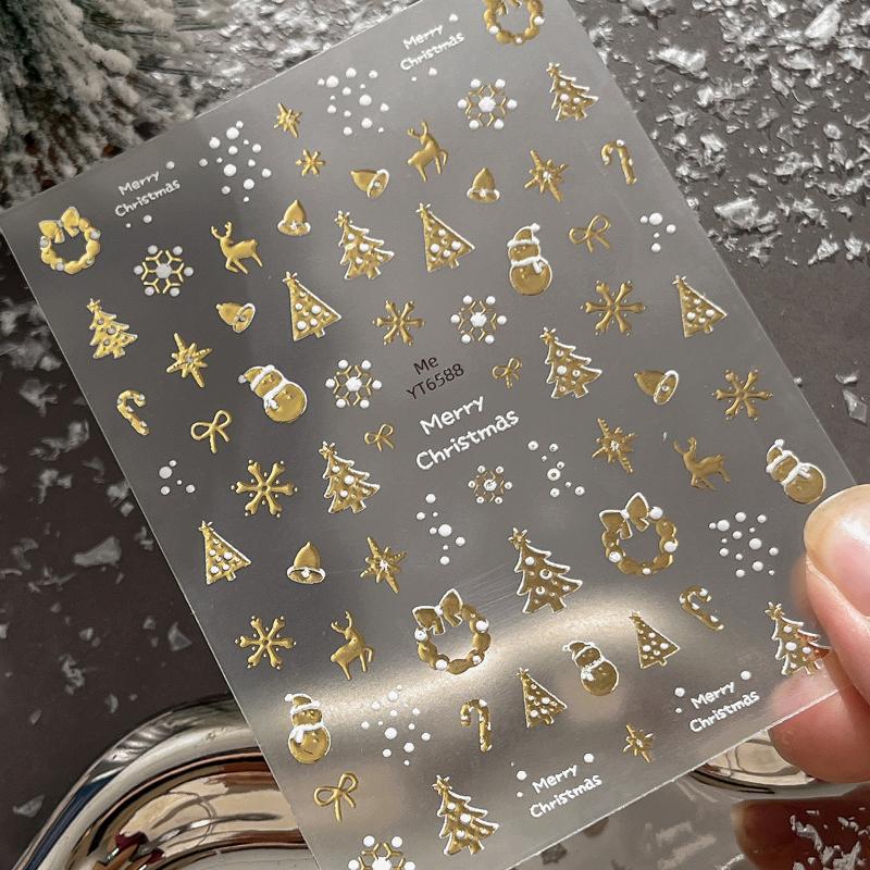 1Pcs Bronzing Christmas Snowflakes Nail Art Sticker Cute Cartoon Christmas Tree Santa Claus Manicure Decal Diy Nail Art Decor