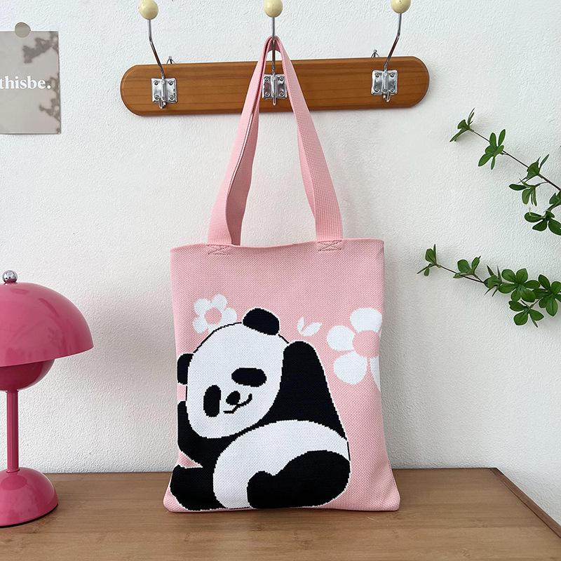 

Women s Single Shoulder Crossbody Bag - 2024 Summer Panda Design Handbag, Polyester Knitted Souvenir