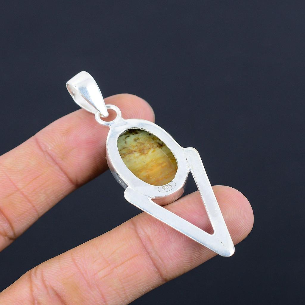 Natural Polychrome Jasper Gemstone Pendant 925 Sterling Silver Jewelry For Women