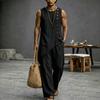 1116 European and American Men's Linen Casual Loose Breathable Irregular Hem Sleeveless Shirt Trousers Set