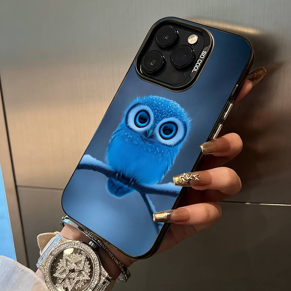 Cute owl pattern For iPhone 17 16 15 14 13 12 11 Pro Max XS 17 Air Silicone Colored Silver Bumper Cover