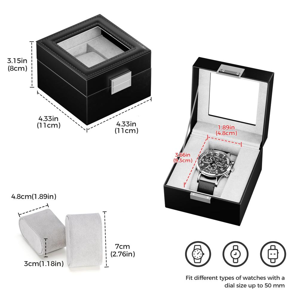 ProCase Watch Box for 1 Slot Watch Watch Storage Watch Holder Organizer for Watch Display Case with Glass Lid Men, Men's Case, Men,