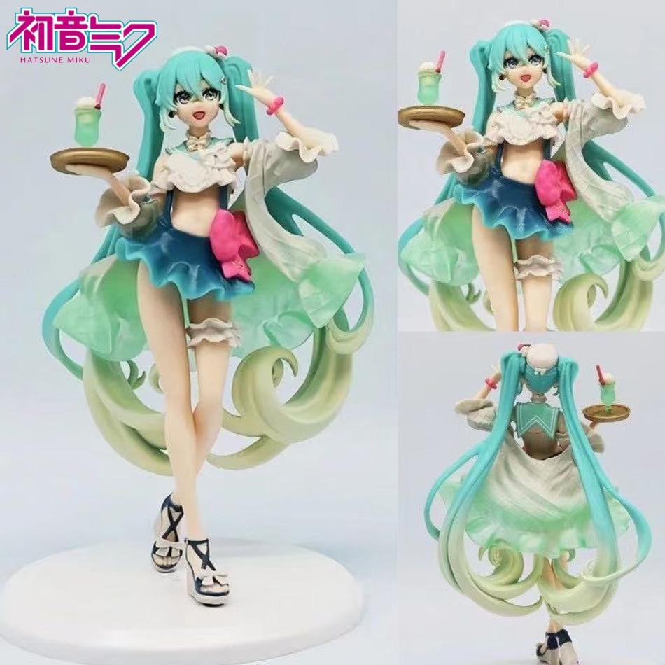 New Hot18cm Hatsune Miku figure Soda cream dress The Props Desktop Decoration Collection PVC Model Toys Kids Gifts